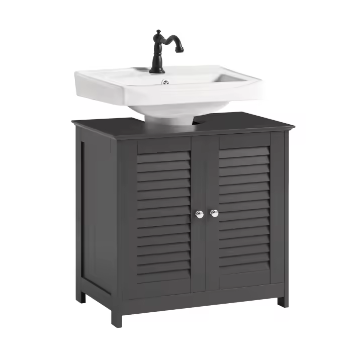 SoBuy Mueble para Debajo del Lavabo Armario de Baño de Suelo con 2 Estantes y 2 Puertas Gris Oscuro 60 x 35 x 58 cm FRG237-II-DG ES - 1