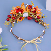 Diadema De Garlanda Naranja Retro Bohemio Accesorio De Cabello Para Viaje Y Vacaciones Simulación De Flores Material Otr - details 3