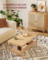 Mesa de centro Boho de 2 niveles con estante ratán, Esquinas redondeadas, Beige roble - details 3