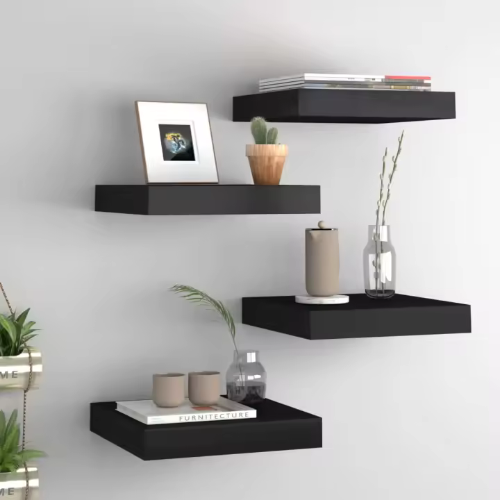 Estantes flotantes de pared 4 uds MDF negro 23x23,5x3,8 cm - 1
