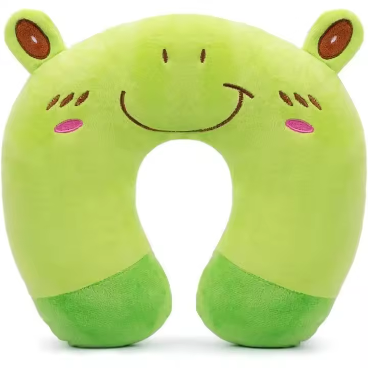Almohada de Viaje para niños, Soporte de Cuello en Forma de U para aliviar el Dolor, para la Oficina en casa, Camping, Viajes, avión, Coche, Tren (Ranas) - 1