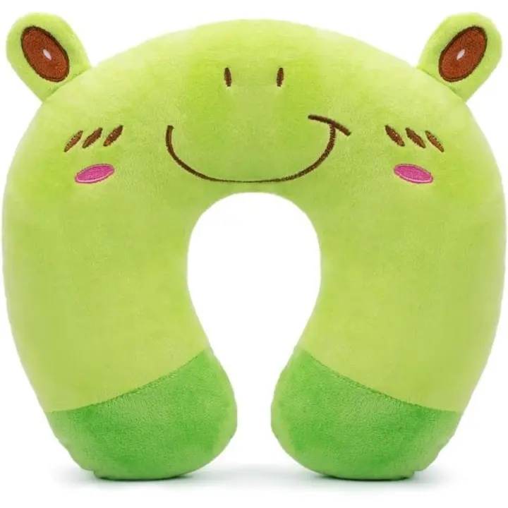 Almohada de Viaje para niños, Soporte de Cuello en Forma de U para aliviar el Dolor, para la Oficina en casa, Camping, Viajes, avión, Coche, Tren (Ranas) - 1