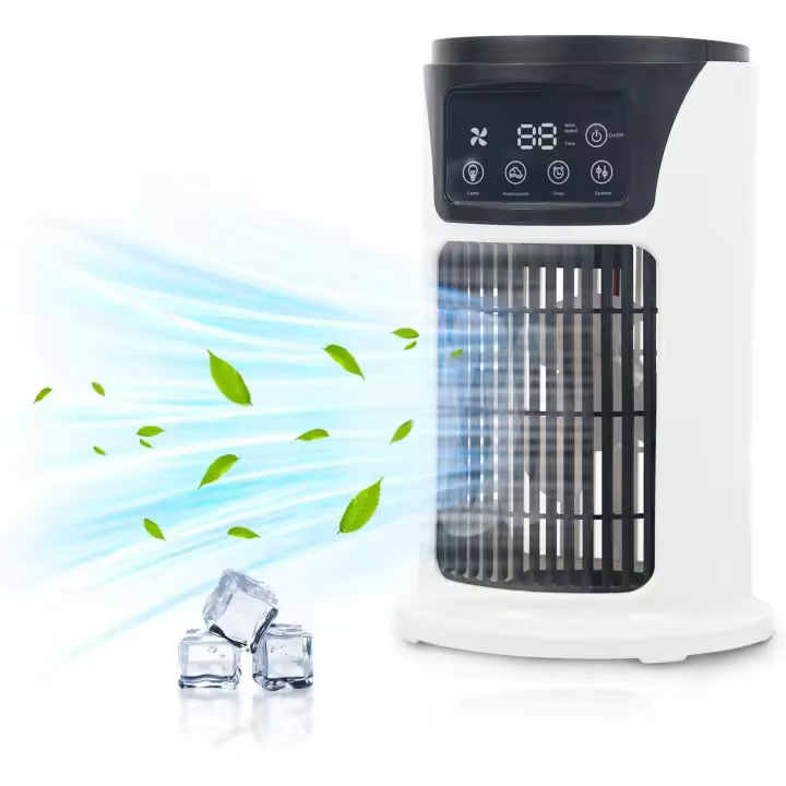 Ventilador de aire acondicionado portátil, mini enfriador de aire personal portátil, ventilador de refrigeración de aire de escritorio de 6 velocidades, luz LED de 7 colores con función de sincronización, adecuado para uso personal, doméstico y de oficina - 1