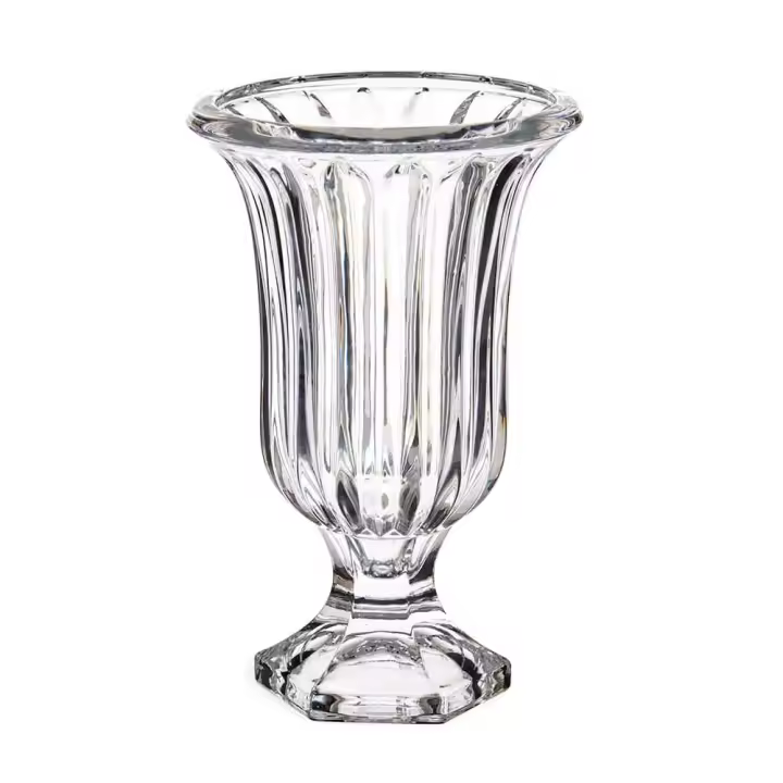 Jarrón de cristal transparente, en forma de copa, diseño rayas 19 cm - 1