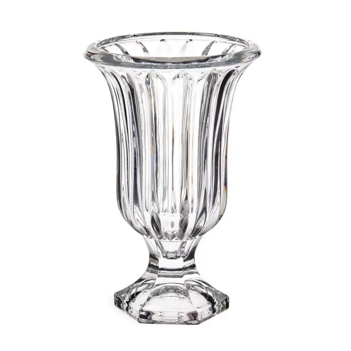 Jarrón de cristal transparente, en forma de copa, diseño rayas 19 cm - 1