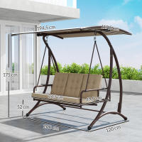 Outsunny Columpio de Jardín Exterior de 3 Plazas Balancín de Jardín Exterior Convertible en Cama con Toldo Ajustable Protección UPF30+ y Cojines Carga 330 kg 200x120x175 cm Caqui - details 2