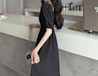 Vestido Midi Oscuro Vintage HOUZHOU Para Mujer Elegante Con Cuello Cuadrado Manga Flotante Sobredimensionado Casual De Verano - details 2