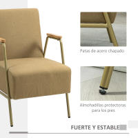 HOMCOM Butaca de Salón Sillón Individual con Reposabrazos Marco de Acero Dorado Estilo Moderno para Salón Dormitorio Marrón Claro - details 2