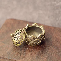 Brass Pocket Lotus Jiuding Incense Burner Hollow Mini Incense Holder Garden Statue Sculpture from Mainland China - details 1