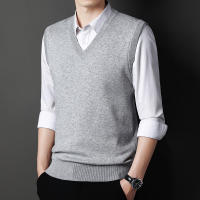Chaleco De Suéter Para Hombre Color Sólido Moda Casual Cálido Sin Mangas Cómodo Para Primavera Y Otoño V-Neck Material De Algodón Y Lana Delgada - details 15