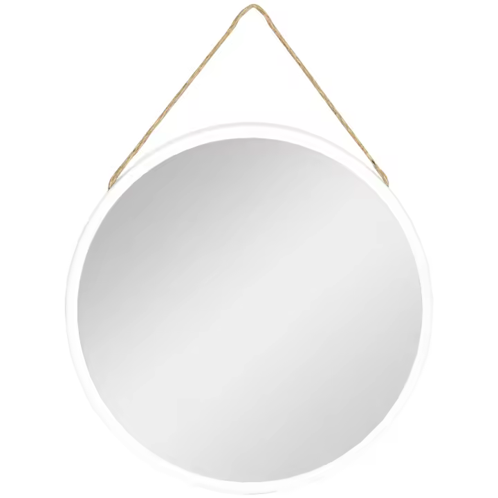 HOMCOM Espejo Decorativo de Pared 30x30 cm Espejo Redondo de Metal con Cuerda para Salón Dormitorio Entrada Estilo Moderno Blanco - 1