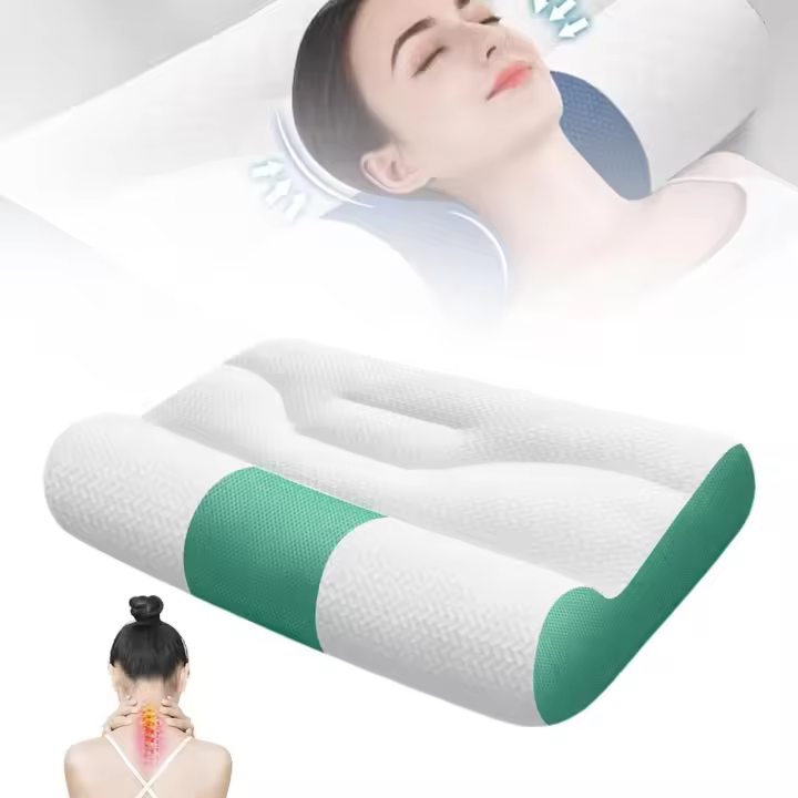 Almohada de plumón de ganso cómoda y con soporte cervical para dormir, nueva almohada cervical 2025 para aliviar la tensión cervical, almohada ergonómica de soporte cervical para dormir (azul) - 1