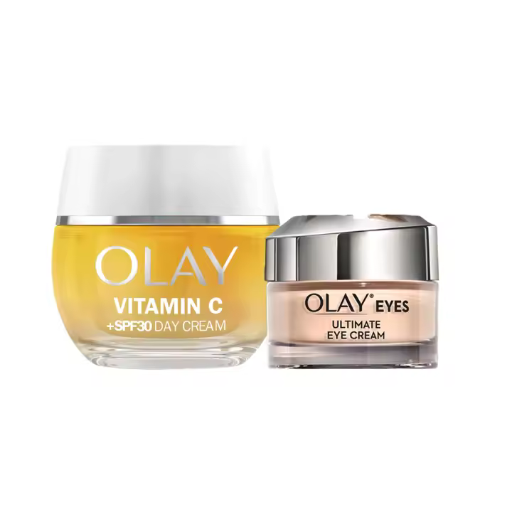 Olay Vitamin C Crema De Día Hidratante Con SPF 30 + Olay Eyes Ultimate Eye Cream Para Ojeras, Arrugas Y Bolsas, Tecnología 3-En-1, Anti-Edad, De Uso Diario 50+15ml - 1