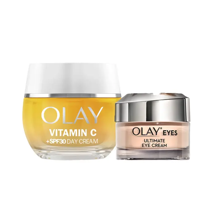 Olay Vitamin C Crema De Día Hidratante Con SPF 30 + Olay Eyes Ultimate Eye Cream Para Ojeras, Arrugas Y Bolsas, Tecnología 3-En-1, Anti-Edad, De Uso Diario 50+15ml - 1