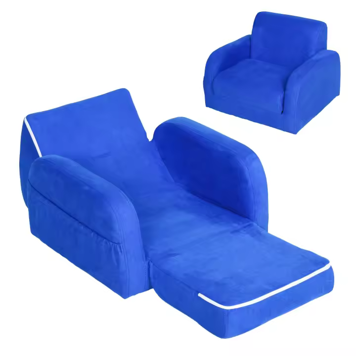HOMCOM Sillón para Niños de 3 Años Sofá Transformable Diseño 2 en 1 Cama Infantil Plegable de 2 Posiciones con Reposabrazos Asiento Ancho Acolchado 47x45x38 cm Rosa/Azul - 1