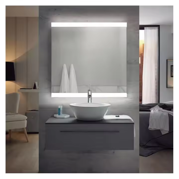 APLIKE BATHROOM LIGHTING - Modelo Praga | Espejo de Baño Rectangular con 2 Tiras de Luz LED - 2 Posiciones (Horizontal y Vertical) - Luz Blanca Fría (5700K) - 1