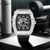 Reloj De Cuarzo Para Hombre Con Correa Negra Y Caja Transparente Moda Sencilla Lujo Calendario Reloj De Pulsera De Lujo Para Hombre - details 4