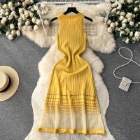 Vestido Midi Bodycon A-Line De Mujer Sin Mangas Patchwork Tejido Long Sundress Malla Elástica Estilo Callejero Verano 2024 - details 16
