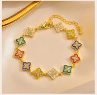 Pulsera De Cuatro Hojas De Colorete Para Mujer Con Flor De Zirconia Material Cobre Elegante Regalo De Suerte Para Amigas Y Hermanas - details 2
