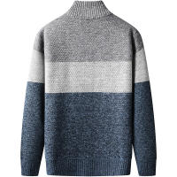 Chaqueta De Punto Gruesa Para Hombre Con Cuello Alto En Velours Estilo Casual Cierre De Cremallera Patchwork Invierno Suave Y Cálida - details 6