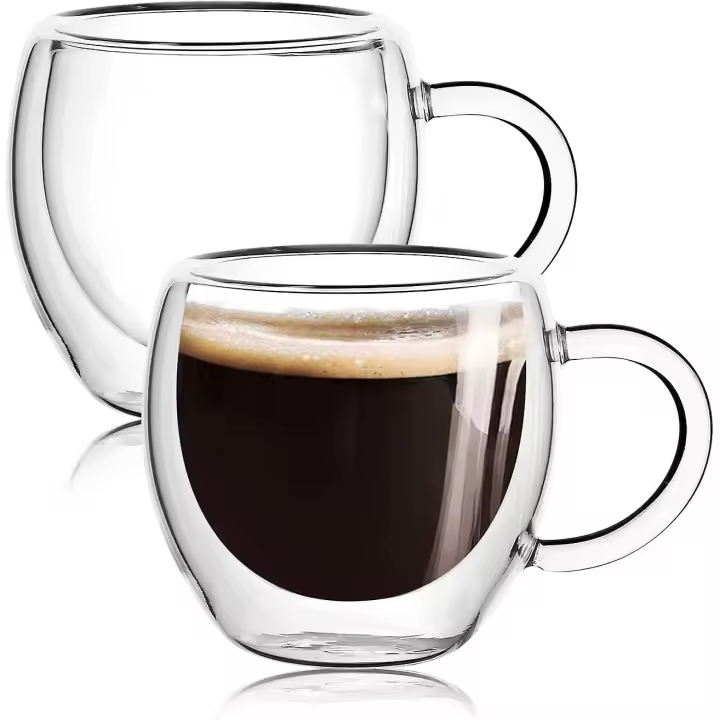 Paquete de 2 tazas de espresso de 2,5 oz con Asas, Vaso de chupito Expreso, tazas de café expresadas Claras, Doble comparación separada - 1