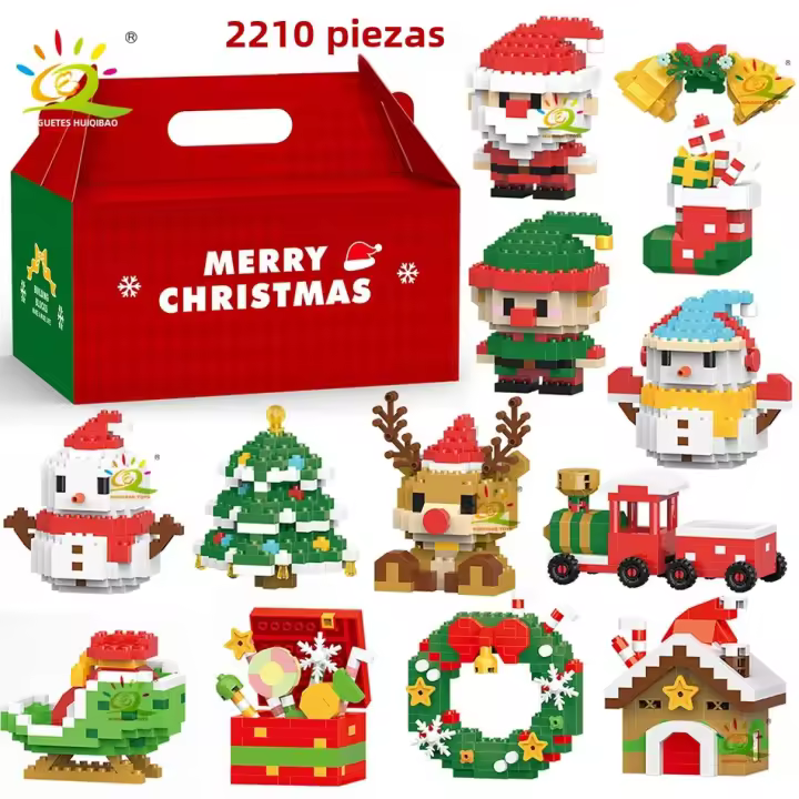 HUIQIBAO Miniatura De Árbol De Navidad Con Papá Noel Y Payaso De Nieve Bloques De Construcción Micro Para Niños Juguetes De Cerdo DIY Regalo Para Adultos - 1