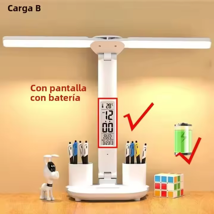 Lámpara De Registro LED With Reloj Y 2 Cabezas Recargable Por USB Luz Nocturna Toque Protección Ocular Rotación De 180 Grados Para Lectura - 1