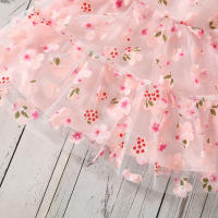 Vestido De Princesa Para Niñas Verano Con Encaje Y Largas Alas Estampado De Flores Y Hojas Tirantes Con Gota De Agua Vestido De Cumpleaños - details 6