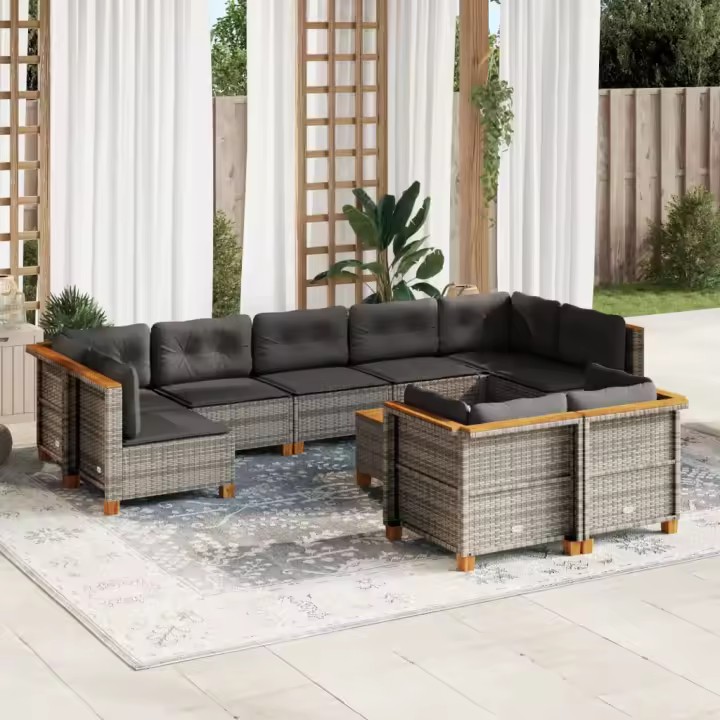 vidaXL Set de sofás de jardín 10 pzas con cojines ratán sintético gris - 1
