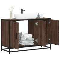 vidaXL Armario lavabo baño madera ingeniería 90x33x60 cm en color Roble ahumado/Marrón roble/Gris sonoma y más | almacenamiento funcional diseño moderno para baño dormitorio sala - details 1
