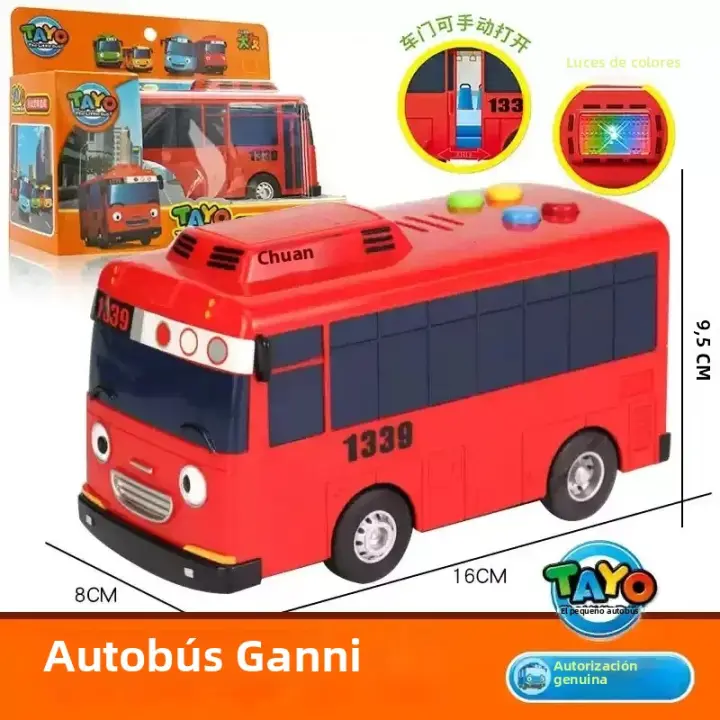 Juego De 4 Piezas De Coches De Dibujos Animados Tayo El Pequeño Autobús Coreano Juguetes De Plástico Para Niños Coche Retroalimentado Y Con Luz Regalo Para Niños - 1