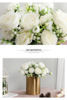 Bellos Rosas Y Peonías Flores Artificiales De Seda Blancas Para Decoración De Hogar Fiesta Invierno Boda Bouquet En Vaso Barato Planta Falsa - details 13