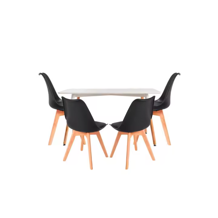Conjunto Mesa Tower Rectangular 120 x 80 cm Blanca y Pack 4 Sillas Synk Basic - Negro - 1