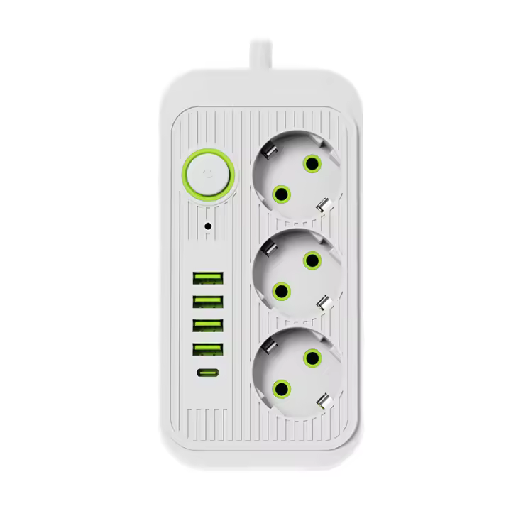 Cable De Extensión Eléctrico Con 3 Salidas De Corriente AC Y 4 USB 1 Tipo C Filtro De Red Alta Velocidad Adaptador De Carga Rápida Enchufe Europeo - 1