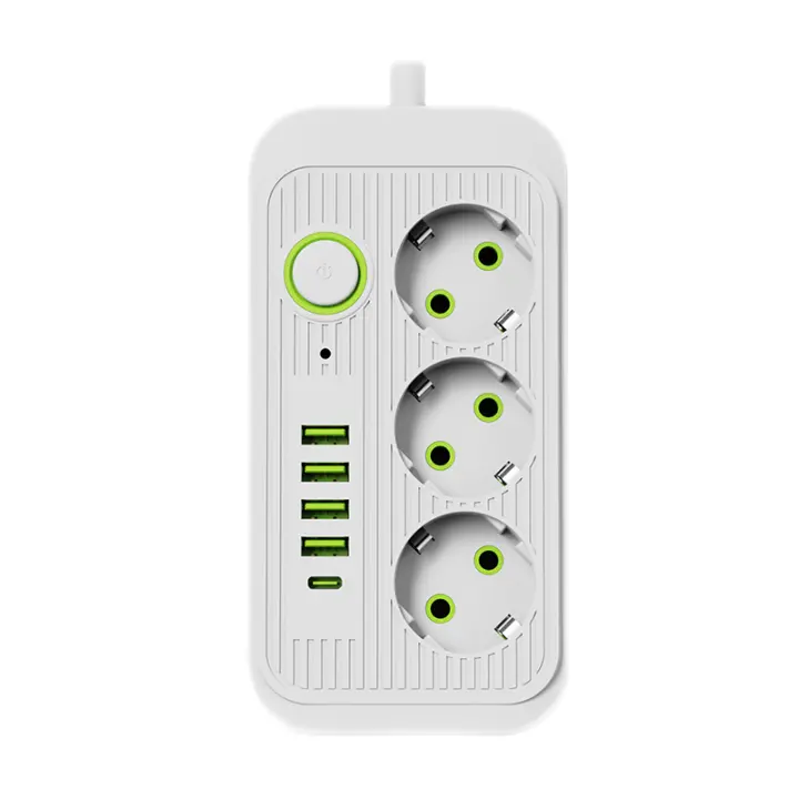 Cable De Extensión Eléctrico Con 3 Salidas De Corriente AC Y 4 USB 1 Tipo C Filtro De Red Alta Velocidad Adaptador De Carga Rápida Enchufe Europeo - 1