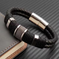 Pulsera De Cuero Genuino Marrón Vintage Multicapa Para Hombres Estilo Negocios Formal Joyería Regalo Para Muñeca - details 4