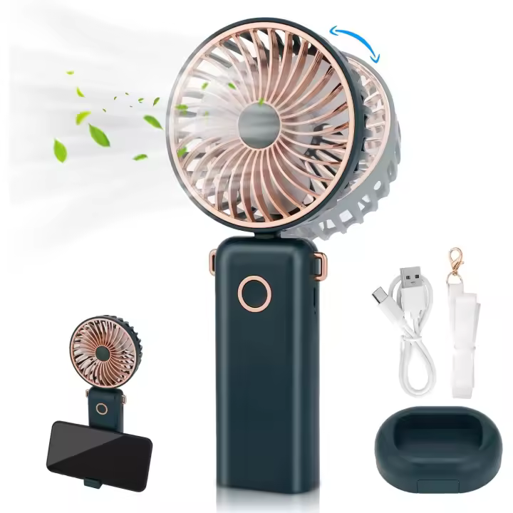 Ventilador de mano, ventilador Eléctrico portátil, badería recargable USB, Tiempo de trabajo de 3,5 a 10 horas, plegable a 90 ° - 1