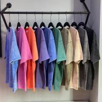 Camiseta Estilo Retro Americano Pesada De Color Sólido Para Hombres Y Mujeres Verano Moda De Calle Camiseta Bretona Antiguo Talla Grande Lavable - details 7