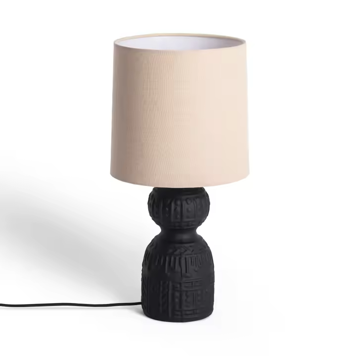 Ledkia Lámpara de Mesa Cerámica Hulun para Decoración étnica con Base Negra y Pantalla Beige - 1