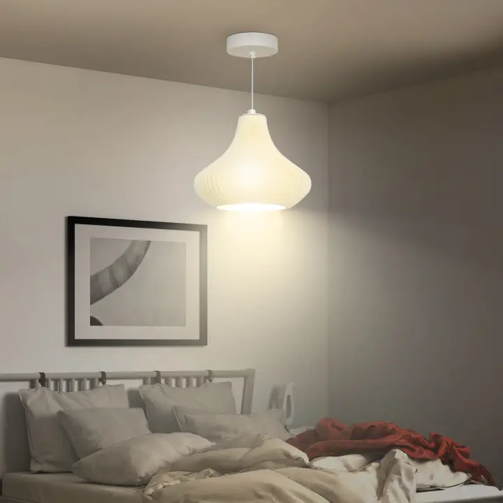 HOMCOM Lámpara Colgante Moderna Lámpara de Techo E27 con Pantalla de Impresión 3D Iluminación para Comedor Cocina Salón Bar Restaurante Blanco - 1