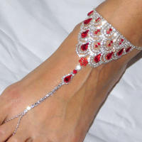 Pulsera De Tobillo Para Mujer En Cristal Rojo Rubí Stonefans Cadena De Pie Con Diamantes Boho Moda Geométrica Ajustable De 20cm-28cm - details 4