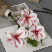 Rama De Flor Magnolia Abierta De Lujo Con 3 Cabezas Para Bodas Blancas Y Decoración Del Hogar Flores Artificiales De Seda - details 0