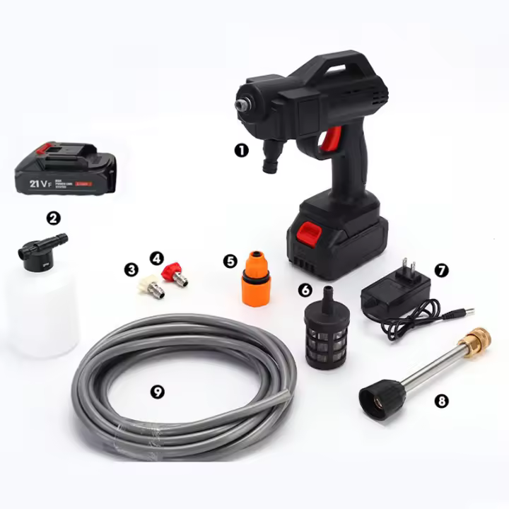 30bar Pistola de lavado de coche de alta presión inalámbrica portátil, Lavado de coches, utensilios de limpieza doméstica boquilla ajustable con batería de iones de litio, gran volumen - 1