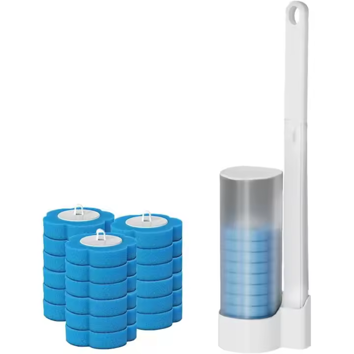 Kit de varilla de inodoro, escobilla de inodoro desechable con soporte, con 24 cabezales de repuesto para varilla de inodoro - 1