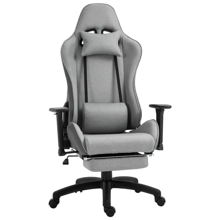 Vinsetto Silla de Oficina, Silla para Ordenador, Silla Giratoria con Cabezal y Cojín Lumbar Desmontables, Función Mecedora, Silla de Escritorio Ergonómica, Giratoria, Regulable en Altura con Reposapiés, PP Gris 73x57x127-135 cm - 1
