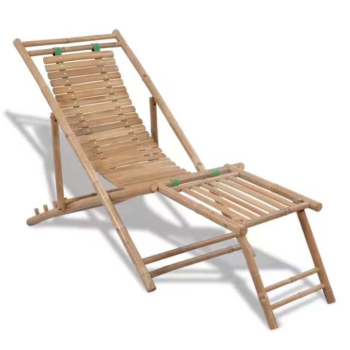 vidaXL Tumbona de exterior con reposapiés bambú Sillas de Exterior Ideal para jardín, playa, piscina, terraza Tumbona Piscina Tumbonas Playa Tumbonas Jardín Exterior - 1