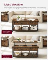 Mesa de centro con tablero elevable, espacio abierto y oculto, ideal para salón comedor, color gris carbón o marrón rústico - details 8