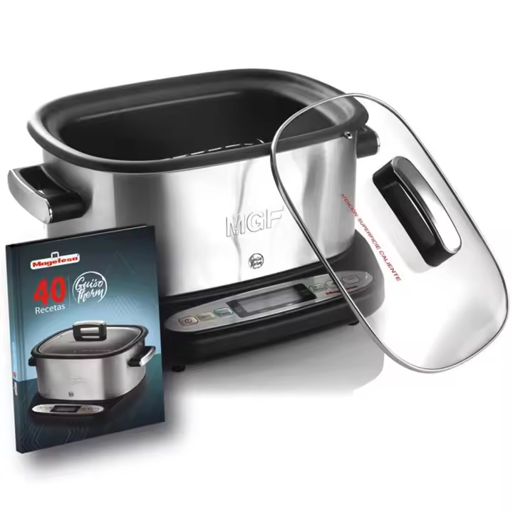 Magefesa Guisotherm Inox - Olla Eléctrica Tradicional Multifunción 6L, 1250W, Funciones Freír, Vaporara y Grill, Recipiente Extraíble Antiadherente - 1