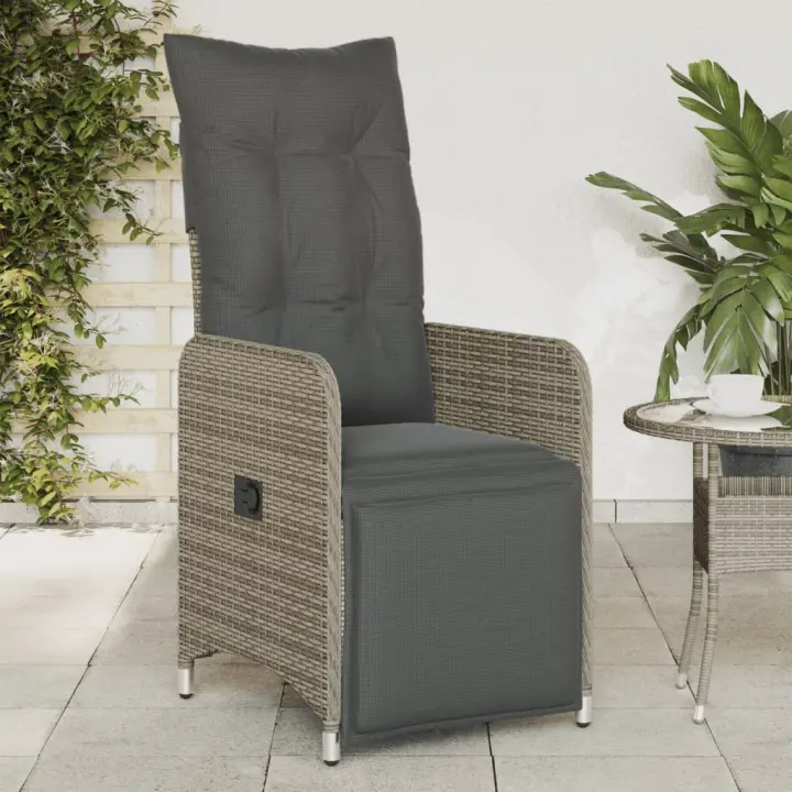 vidaXL Sillón reclinable de jardín con cojines ratán sintético en color Gris/Negro/Marrón y más | acolchados duraderos para sofás de jardín terraza exterior - 1