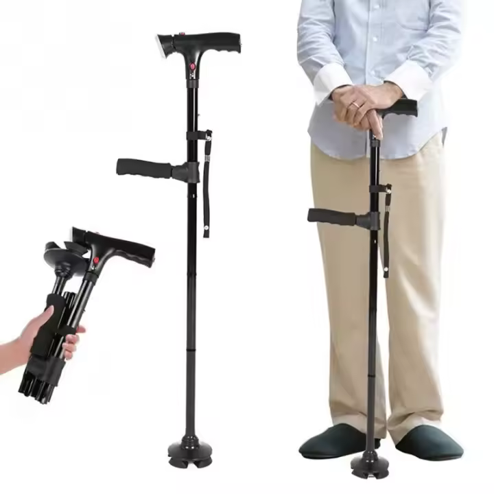 Bastón Plegable Telescópico Con LED Y Alarma Para Ancianos Bastón De Caminar Trusty Sticks Para Padres Y Madres Material De Aluminio Con Punta De Goma - 1